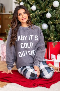 Brand new 😀 Pink Lily Baby It's Cold Outside Block Charcoal Corded Graphic Sweatshirt 🎁