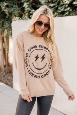 Brand new 🤩 Pink Lily Bring Good Energy Gold Graphic Sweatshirt 🎁