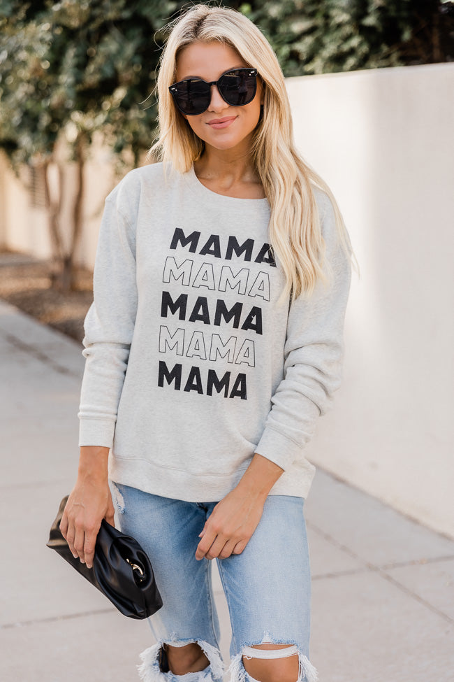 New ⌛ Pink Lily Mama Multi Heather Sand Graphic Sweatshirt ⭐
