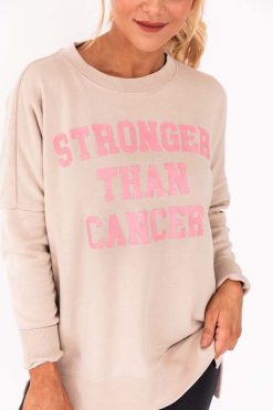 Cheap 🔥 Pink Lily Stronger Than Cancer Light Tan Graphic Sweatshirt 🔔