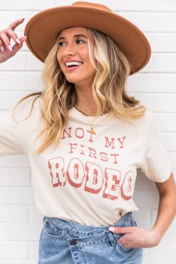 Outlet โ Pink Lily Not My First Rodeo Graphic Soft Cream Tee ๐