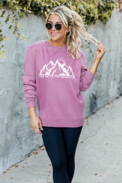 Brand new 🛒 Pink Lily Take Me To The Mountains Mauve Graphic Sweatshirt ✔️