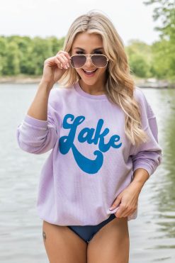 Hot Sale 🎉 Pink Lily Lake Script Lilac Corded Graphic Sweatshirt 😀 -Tees Shop I173776 lakescriptcordedlilac 174794 greattraditions 166412 takingaroadtrip 2 650x