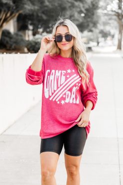 Wholesale ๐ฅ Pink Lily Gameday Star Red Corded Graphic Sweatshirt ๐