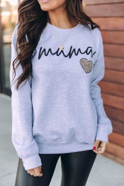 Cheapest 🔥 Pink Lily Mama Script Brown Animal Print Grey Graphic Sweatshirt 💯