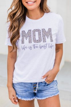 Top 10 😍 Pink Lily Mom Life Is The Best Life Animal Print Graphic Ash Tee 🧨