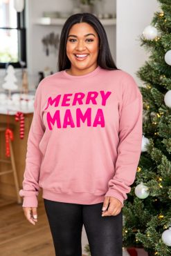 Best Pirce ⭐ Pink Lily Merry Mama Mauve Graphic Sweatshirt 🌟