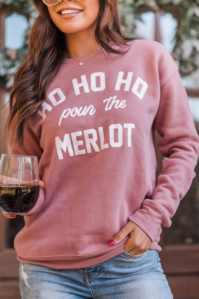Buy ⭐ Pink Lily Ho Ho Ho Pour The Merlot Mauve Graphic Sweatshirt 🔔 - Image 3