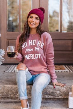 Buy ⭐ Pink Lily Ho Ho Ho Pour The Merlot Mauve Graphic Sweatshirt 🔔