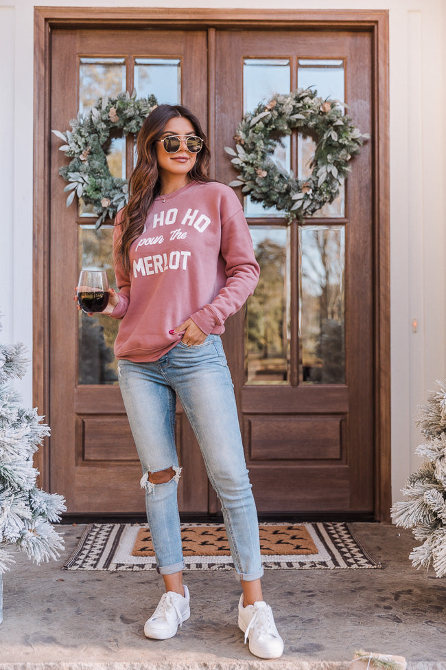 Buy ⭐ Pink Lily Ho Ho Ho Pour The Merlot Mauve Graphic Sweatshirt 🔔 - Image 2