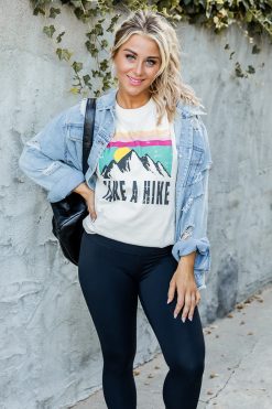 Discount ⭐ Pink Lily Take A Hike Ivory Graphic Tee ✨