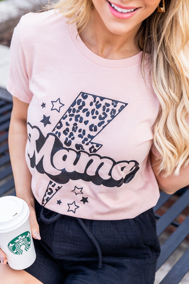 Budget ✨ Pink Lily Mama Animal Print Lightning Bolt Peach Graphic Tee 😉 - Image 2