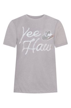 Deals 🎉 Pink Lily Yee Haw Script Heather Stone Graphic Tee 🤩 -Tees Shop YeeHawScriptHeatherStoneGraphicTee 650x