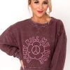 Cheapest 👍 Pink Lily Don't Kill My Vibe Cropped Corded Maroon Graphic Sweatshirt 😍