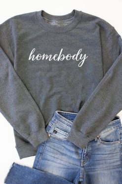 Best deal 👍 Pink Lily Homebody Script Dark Heather Graphic Sweatshirt 👍