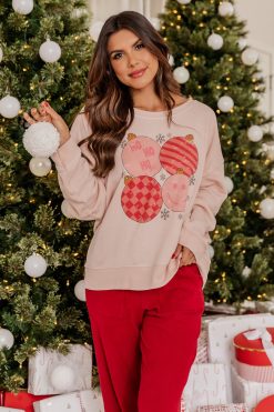 Deals 😍 Pink Lily Retro Ornaments Pale Pink Graphic Sweatshirt 💯