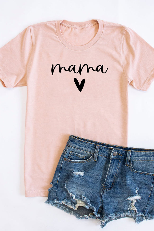 Promo ❤️ Pink Lily Mama Script Black With Heart Graphic Peach Tee ✔️ 1 Promo ❤️ Pink Lily Mama Script Black With Heart Graphic Peach Tee ✔️